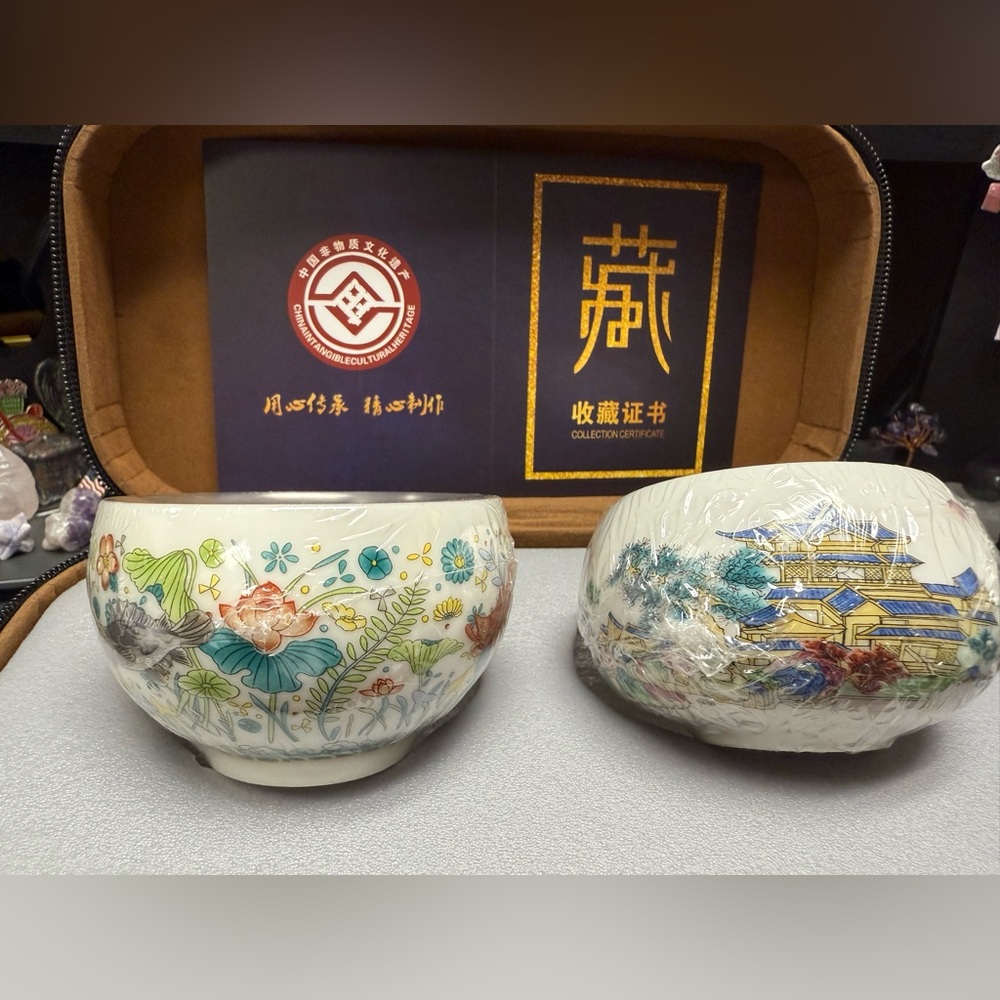 🌿 Hand-Painted Scenic Porcelain Tea Cup Set 🌿